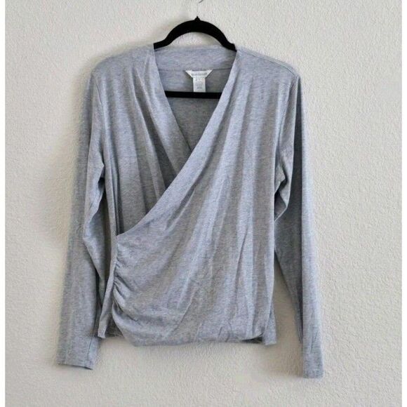Sundance Raquel V Neck Long Sleeve Cotton Wrap Top Size Large Solid Gray - Picture 1 of 7
